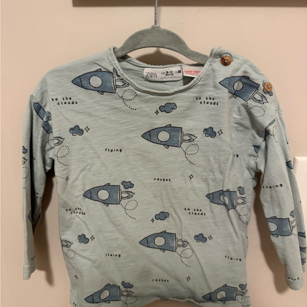 Zara Kids Light Blue Rocket Adventure Tee
